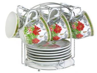 Чайный набор Цветы с узорами на метал подставке 12пр