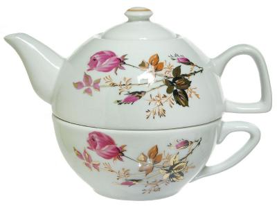 Набор для чая чайник и чашка Голландская роза Добрушский фарфоровый завод