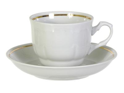 Чайная пара белая с золотом форма Тюльпан 250мл Добрушский фарфоровый завод