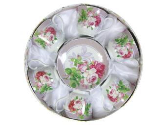 Чайный набор 12пр Розы на сеточке в круглой коробке