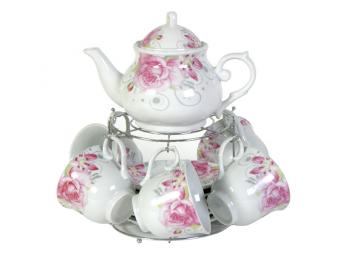 Чайный набор 13пр с чайником на подставке Розовый цветок