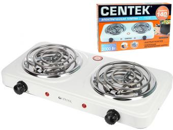 Плитка эл Centek (белая) 2 конфорки ТЭН 140мм, 2000Вт, индикатор работы