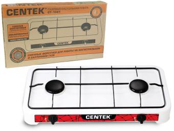 Плита газовая Centek (белая), 2 конфорки, сменные форсунки баллон/магистраль