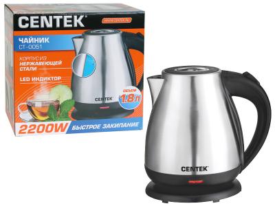 Чайник эл 1, 8л Centek смотровое окно в крышке, LED, нерж Centek