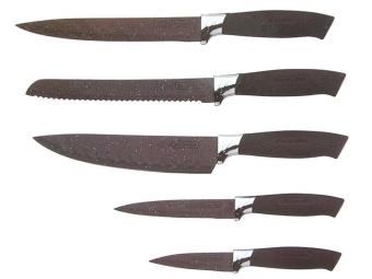 Набор ножей 5пр нерж подставка черный мрамор 280899 Kamille