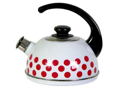 Чайник 2, 5л со свистком, консольная ручка белый/красный горох