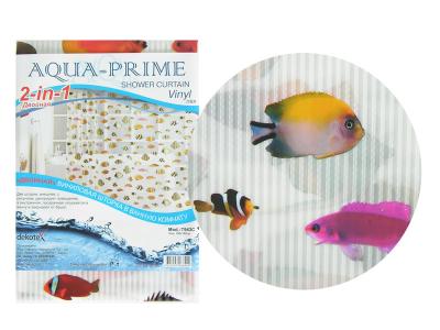 Штора для ванной Рыбки полоски AQUA-PRIME 180*180см 2 в 1