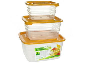Набор контейнеров 3шт для продуктов (СВЧ) ''Унико'' квадратный (0,45л, 0,9л, 1,4л)