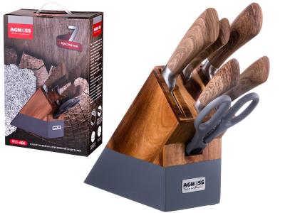 Набор ножей 6пр с ручкой soft touch на деревянной подставке Арти-М
