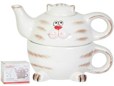 Набор Веселый кот чайник с кружкой 310мл