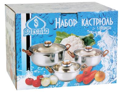 Набор кастрюль из нержавеющей стали 3пр. (1л, 1, 4л, 2, 2л, )