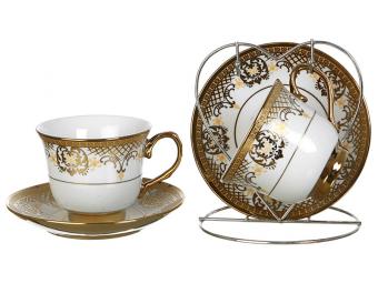 Чайный набор на 2 персоны Золотой Узор на металлической подставке