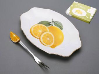 Блюдо для лимона плоское с вилочкой 15см