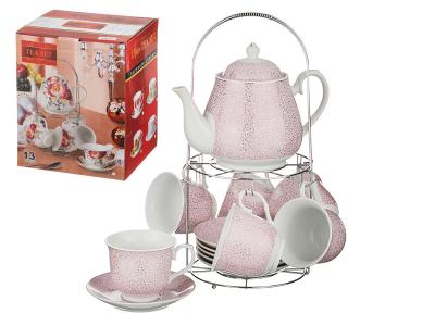 Чайный набор Нежный розовый с чайником на метал подставке Арти-М