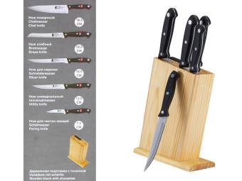 Набор ножей 6пр на деревянной подставке с точилкой