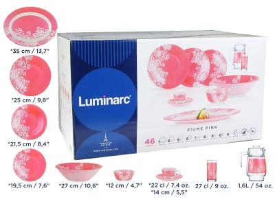 PIUME PINK столовый сервиз 46пр 6перс 66943 Luminarc