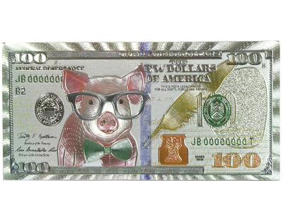Магнит Банкнота Поросенок в очках 100 Долларов